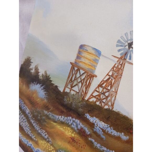 Oil Painting Canvas Barn Windmill Country 16x12 Hills Landscape by Lorine Bryan - Picture 8 of 13